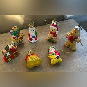 Vintage Thomas Pacconi lot 8 small Christmas Tree ornaments Santa, bear, train
